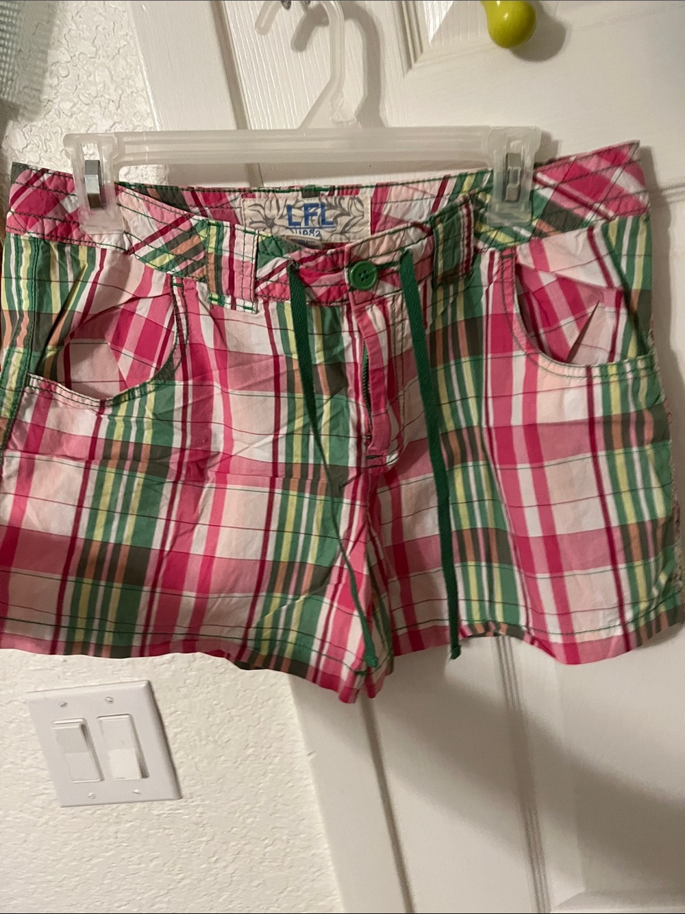 LFL by Lust for Life Pink & Green Plaid Cotton Blend Bermuda Shorts